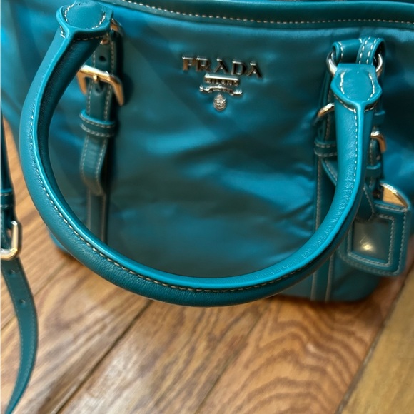 Prada Borsa A Mano Handbag Turquoise / Blue Tessuto + Soft CA BN1841 Tote Hobo - Picture 14 of 17